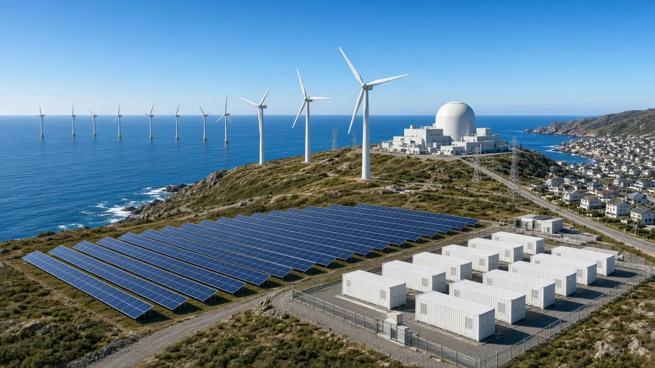 Wind, solar and small modular reactor clean energy concept