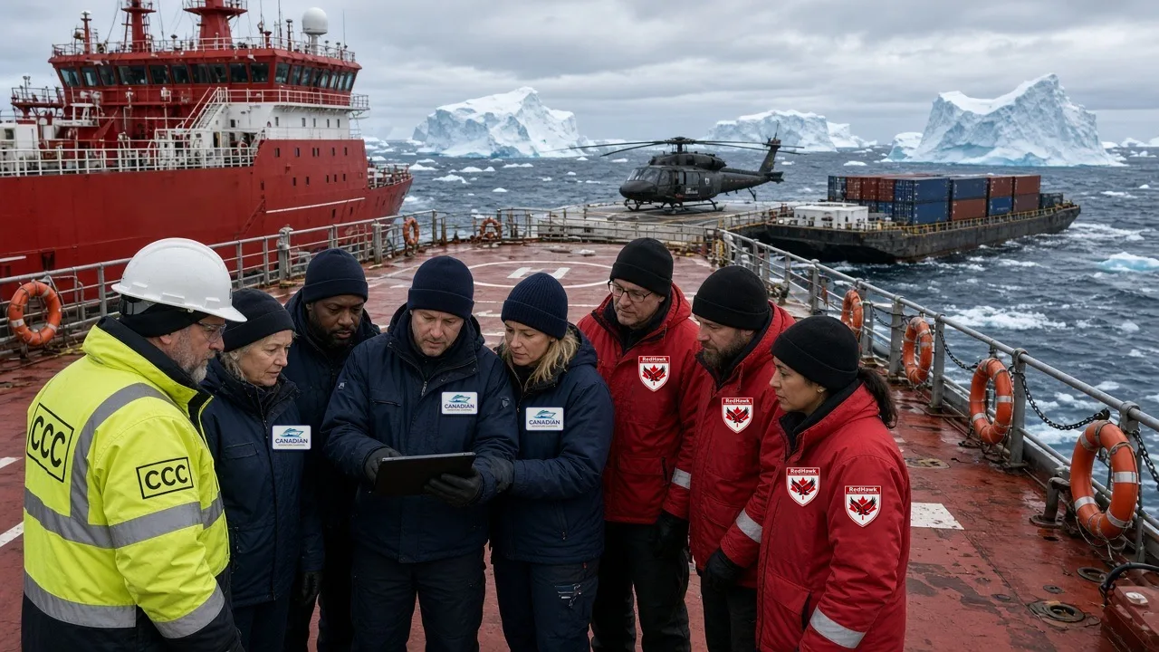 CCC, CAC and RedHawk crews working together aboard the Canadian Explorer