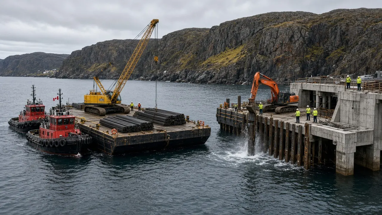 Tug boats and barges on a marine construction site